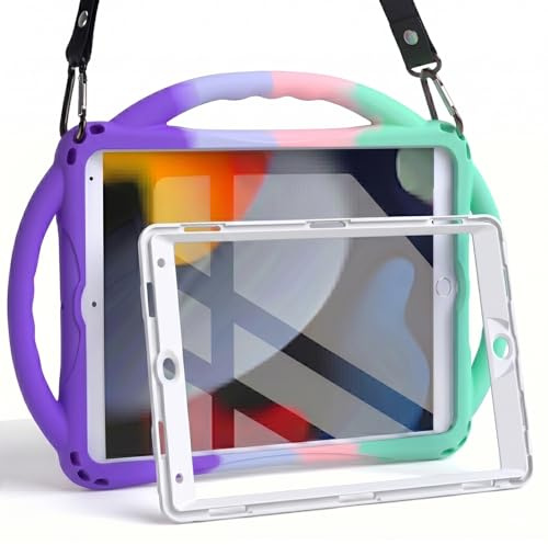 TOPESCT Kids Case for 10.2 iPad 9th/8th/7th Gen - Made of Kid-Friendly Silicone, with Built-in Screen Protector, Shockproof Handle Stand Case for iPad 9/8/7 Gen 10.2 inch