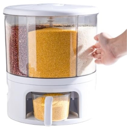 KUANGGE Grain ContainerCereal Dispenser Cereal Storage Containers 360° Rotating 6 Grid Grain Dispenser Dry Food Dispenser Rice And Grain Container For Beans Rice Food Dispenser