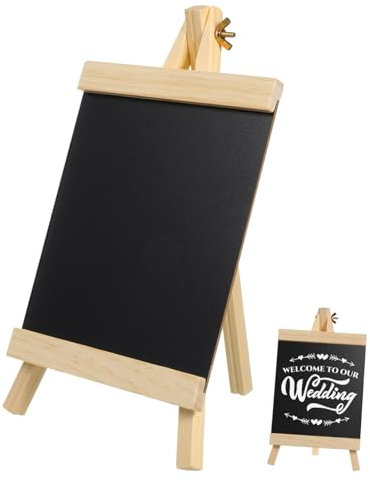 OFFSCH Kleine Kreidetafel mit Holz Staffelei Abwischbar und Leicht als Tischaufsteller für Menüanzeigen und Hochzeitsdekorationen