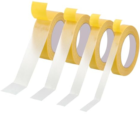 PATIKIL Fabric Tape, 4 Roll Double Sided Fabric Tape Heavy Duty Sticky Carpet Tape Mesh Tape for Carpet Floor Wall Photo DIY Crafts Clothes, 33 Feet x 0.5/0.7/1/1.2, Yellow