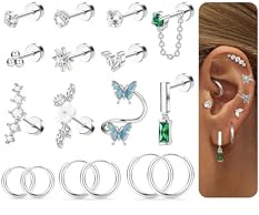 MILACOLATO 17 Stück Helix Piercings Chirurgenstahl Ohrringe Gold Creolen Tragus Piercing Ohr Gold Ohrstecker Silber Hypoallergen Klein Creolen Ohrringe Set Conch Piercing Ohr Schmuck-s