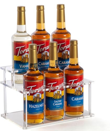 ODPEOZT Acrylic Coffee Syrup Organizer, 2 Tier Coffee Syrup Rack (6 Bottle Capacity), Syrup Bottle Holder Stand for Coffee Bar, Kitchen Countertop Syrups, Condiments and Wine (Transparent)