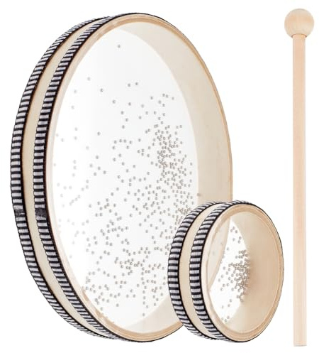 OLYCRAFT 2 tambores de sonido oceánico con 1 baqueta de 25/10,5 cm, tambor de mano, tambor de sonido de percusión, tambor de onda de mar con carcasa de madera dura, instrumento musical de percusión