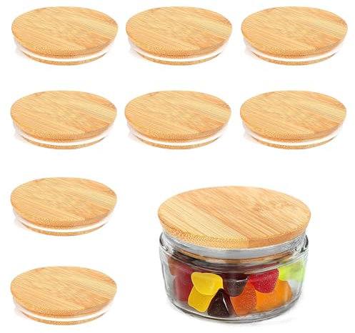 MEETOZ 8 Pcs Wood Lids for Gü Pots, Wood Lid Compatible with Gu Puds Cheesecake Jars, Reusable Airtight Glass Storage Can Lids for Gu Pot