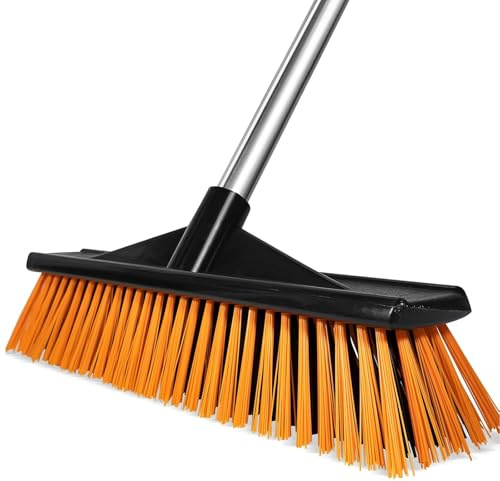 Woobroo Garden Broom Outdoor Heavy Duty,Long Handle Garden Brush with 50cm Wide Head,for Cleaning Bathroom Kitchen Patio Garage Deck Concrete Wood Stone Tile Floor