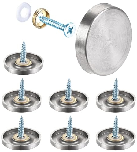 8PCS Juttzzei Screw Covers Caps, 30mm Mirror Screws with Decorative Cap Covers, Polished Stainless Steel Decorative Screws with Caps for Mirrors, Furniture Fittings, Glass, Tables, Wardrobes - Silver
