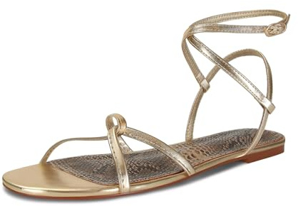 SOVANYOU Gold Strappy Sandals for Women Flat Sandals Dressy Cute Summer Sandal Comfortable Open Toe Strappy Flat Sandal