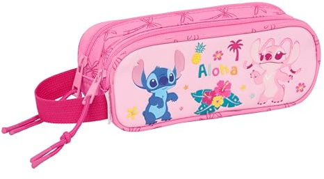 Stitch Chill - Portatodo Doble Niño, Estuche Infantil, Estuche Niño, Ideal para Niños en Edad Escolar, Cómodo y Versátil, Calidad y Resistencia, 21x6x8 cm