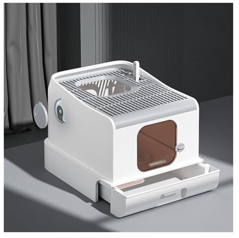 Caja de arena para mascotas Bandeja de arena completamente cerrada, bandeja de arena con cajón extragrande, bandeja de arena for gatos con entrada frontal y salida superior, inodoro for gatos con tapa