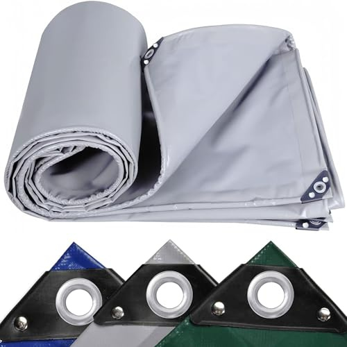Telone impermeabile in PVC resistente, 6 x 6,5 m, grigio per campeggio, ideale per attività all'aperto e uso intensivo