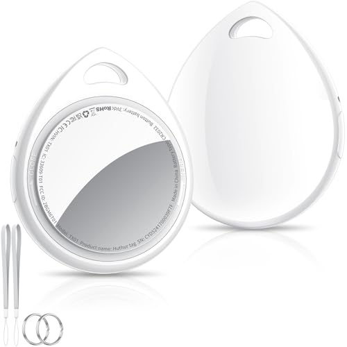 QCOQ Air Tracker Tags 2 Pack, White | Smart Bluetooth Tags Compatible with Apple Find My (iOS Only), Item Locator with Keychain/Lanyard for Keys/Luggages/Wallets/Suitcases, Replaceable Battery, 100dB
