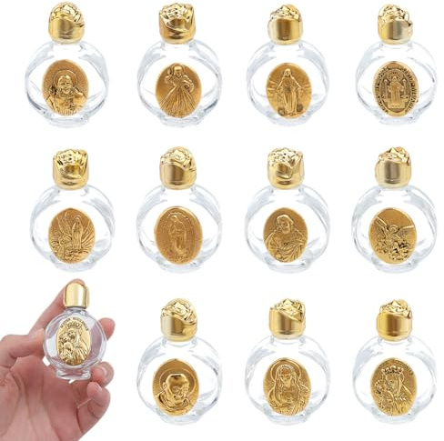 DELORIGIN 11 Stück Weihwasserflaschen Aus Glas 0.5 Floz Geprägte Weihwasserflaschen Aus Glas Nachfüllbar Tragbar Für Unterwegs Leere Behälter Kirchendekorationen Gold