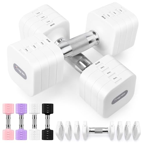 Fragraim 5 KG x 2 Mancuernas Regulables, Juego de Pesas Libres para Mujeres y Hombres Juegos de Pesas de Mano Juegos de Mancuernas Regulables para Gimnasio - Blanco