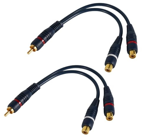 BTFO 2pcs Répartiteur RCA 1 Mâle 2 Femelles, 22cm Répartiteur RCA Y Câble Phono Rallonge Audio Vidéo Connecteur Adaptateur pour Caisson Basses Amplificateur Haut-Parleurs