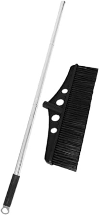 DECOMELODY Wide Detachable Black Broom with Long Stainless Steel Handle Heavy Duty Outdoor Sweeper and Floor Scrubber Brush for Garden Patio Deck Garage and Warehouse Cleaning