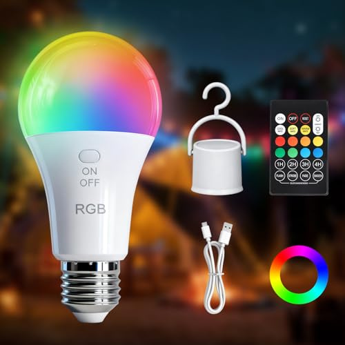 Kambo E27 LED RGB Bombilla, Recargable con mando a distancia, 1 pizea
