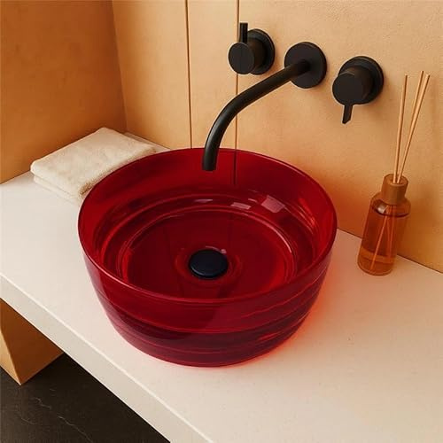 exagonshop Lavabo 40 cm ciotola da appoggio Ischia in resina rosso