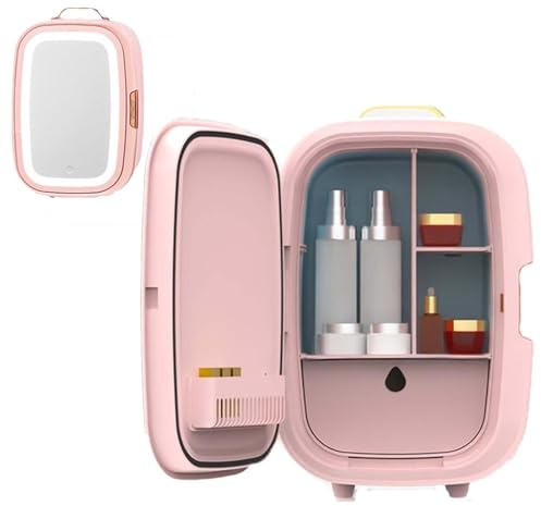 Mini Fridge, 15L Cooler and Warmer Portable Mini Fridge, Makeup Mirror and Led Light, Adjustable Brightness, Ac/dc Powered, Removable Shelves