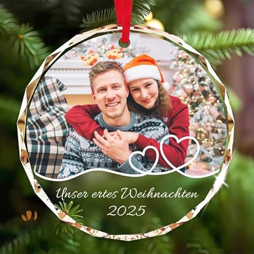 Personalisierte Weihnachtskugeln mit Foto & Name, Kristallglas Christbaumkugel Familie Erinnerung Geschenk für Hochzeit