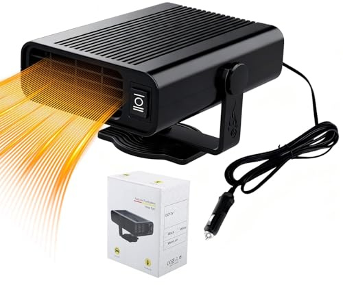 Chauffage Voiture 12V Noir, Dégivreur Pare-Brise et Anti-Buée 2 en 1, Ventilateur Auto Chauffant et Refroidissant, Appareil Portable 360° Rotatif, Chauffage Rapide pour Pare-Brise Avant, Convient 120W