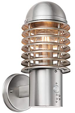 WHGURVH National Lighting LOUVRE Modern IP44 Rated Louvre Outdoor Garden Security PIR Motion Sensor Brushed Stainless Steel Weatherproof Wall Light