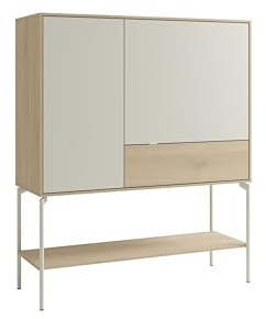 SCHÖNER WOHNEN-Kollektion Highboard LABOE, Aufklappbare Front, Sideboard | Eichefarbig Bianco hell, seidengrau, B 114, H 135, T 41 cm, Multifunktional als Sekretär, Bar oder Schminktisch, Kommode