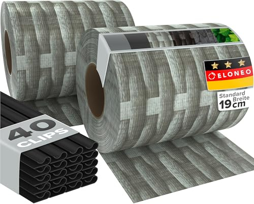 ELONEO PVC Sichtschutzstreifen Doppelstabmattenzaun | 2 Rolle á 35m x 19 cm | Balkon Sichtschutz mit 20 Befestigungsclips | Sichtschutz Zaun wetterfest und extra stabil, Rattan hell