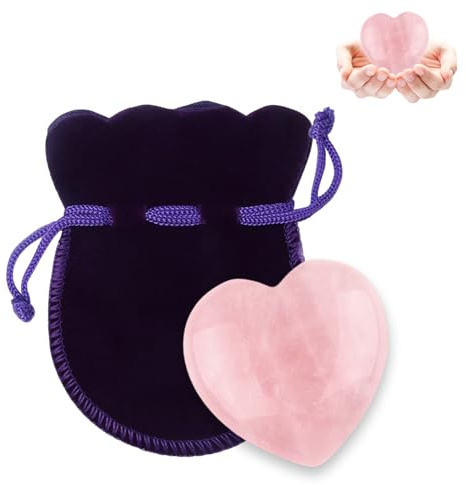 Puffy Heart,1PCS Rose Quartz Crystals Heart,Delicate Healing Crystals with a Jewelry Bag,Natural Love Hearts Gemstones Pink for Chakra Energy Healing,Meditation,Massage and Decoration