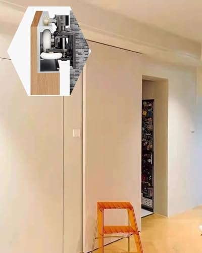Kit de herrajes para puerta corredera con riel invisible y mecanismo de cierre suave para un funcionamiento suave de la puerta