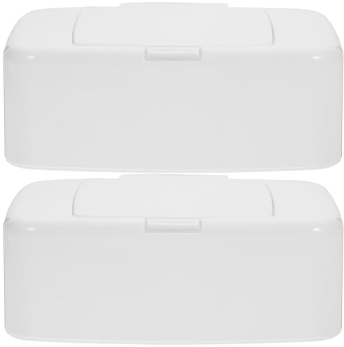 UPKOCH Dispensador de Toallitas Reutilizable de Plástico Color Claro con Tapa, Caja para 2 Toallitas, Contenedor Portátil para Baño y Escritorio, Organizador Compacto y Práctico