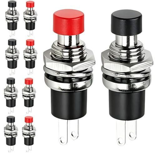 VISSQH 10 Piezas Momentáneo Interruptor a Pulsador 2 polos micropulsador 1A 250V AC SPST cerrado normal Mini Interruptor(rojo/negro)