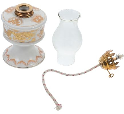 NULYLU Öllampe Retro Stil Vintage Petroleumlampe Keramik Glaszylinder Für Garten Und Hausfestlichkeiten Weiße Mini Öllampe Mit Hellem Dauerlicht