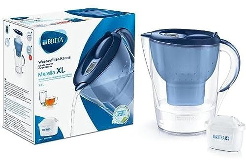 BRITA Jarra con filtro de agua Marella XL para reducir el cloro, la cal y las impurezas, incluye 1 cartucho de filtro MAXTRAMás, Azul, 3.5 litros