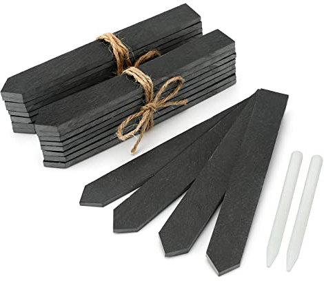 KINGLAKE 20Pcs Slate Plant Labels and Talcum Pen, Natural Slate Plant Markers Labels for Outdoor Plants, Reusable Garden Markers Signs for Vegetable Patch, Herbs, Potted Plants, Flowers (15x2cm)
