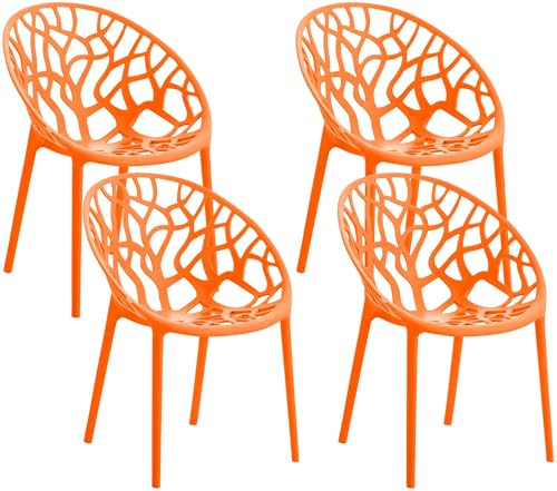 CLP Gartenstuhl 4er Set Hope, stapelbar, wetterfest, modern, mit Nicht verstellbaren Armlehnen, Kunststoffgestell, bis 150 kg belastbar, Farbe:orange