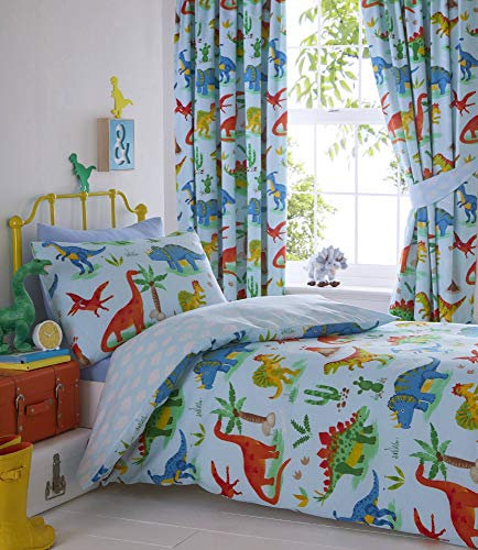 Kids Club Dinosaurs Bed Duvet Cover and 2 Pillowcases Set, Polyester-Cotton, Blue, Double