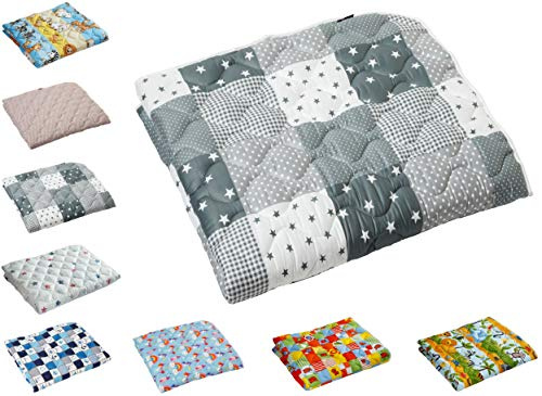 Babyfrücht Krabbeldecke HLP: Patchwork Sterne/Punkte Fb. grau | rutsch- und wasserfest | Serie: High-Line Premium (HLP) | Artikel 10203 | ca. 130x200cm groß | 60°C waschbar