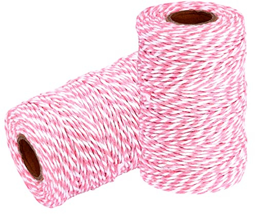 YZSFIRM Cotton Twine String Bakers Rope: 2 Roll Twines for Crafts Gift Wrapping - 656 Feet Pink White Twine for Kitchen Cooking