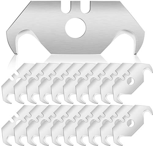 Mudder Utility Hook Blades Steel Hook Razor Knife Blades for Roofing and Carpet with Plastic Box(30)