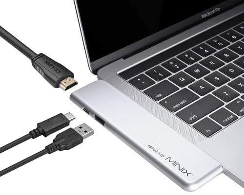 MINIX NEO SD4 USB-C Multiport 480 GB SSD Storage Hub für Apple MacBook Air/Pro | HDMI 4K @ 60 Hz | Thunderbolt 3 | USB 3.0, verkauft von MINIX Technology Limited. (Silber)