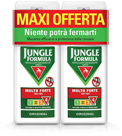 JUNGLE FORMULA Molto Forte Spray Antizanzare - Repellente per insetti con azione protettiva duratura - 9 ore di protezione - 2 pezzi - 75 ml
