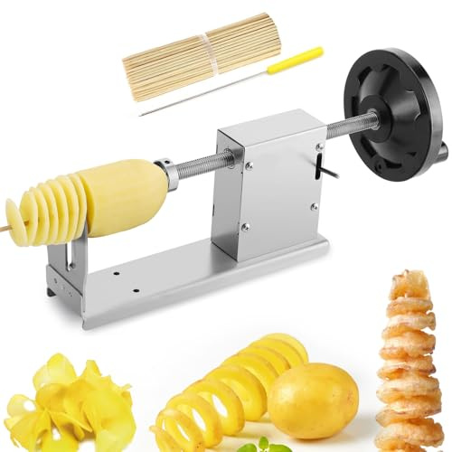 Moongiantgo Manual Tornado Potato Slicer Potato Spiral Cutter 3 in 1 Stainless Steel Twisted Potato Twister French Fry Chips Maker Vegetable Spiralizer for Sweet Potatoes Zucchini Carrots Cucumbers