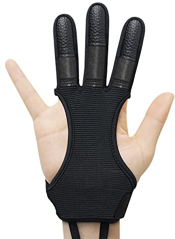 JKER TECH Guantes de tiro con arco para caza de tiro y tiro de piel, protector de tres dedos para jóvenes y adultos principiantes (actualización de color negro L)