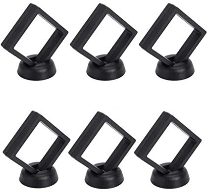 QUUPY Lot de 6 présentoirs flottants 3D pour pièces de monnaie, bijoux, collier, boucles d'oreilles, médaillons, pierres PET (9 x 9 cm)