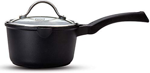 food appeal Black Marble - Cazuela, olla de inducción con tapa de cristal, revestimiento antiadherente, diseño de mármol negro, para cocina de gas, inducción, cerámica y cocina eléctrica (16 cm)