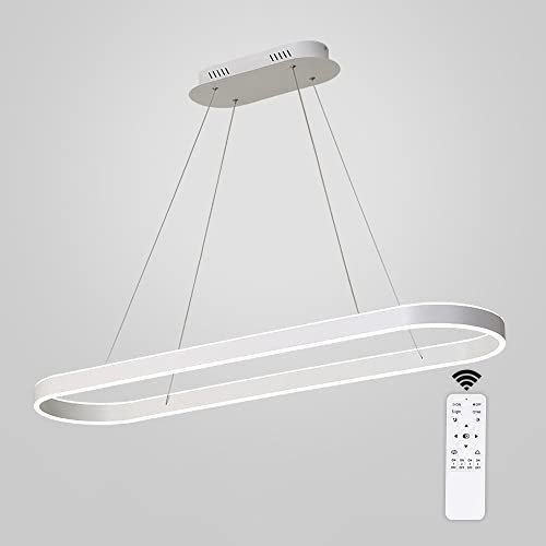 36W LED Pendelleuchte Oval Esstisch Lampen LED Hängeleuchte Dimmbar Deckenleuchte mit Fernbedienung Weiß Modern Ring Design Kronleuchter für Wohnzimmer Büro Esszimmer Küchenlampe 80cm Hängelampe