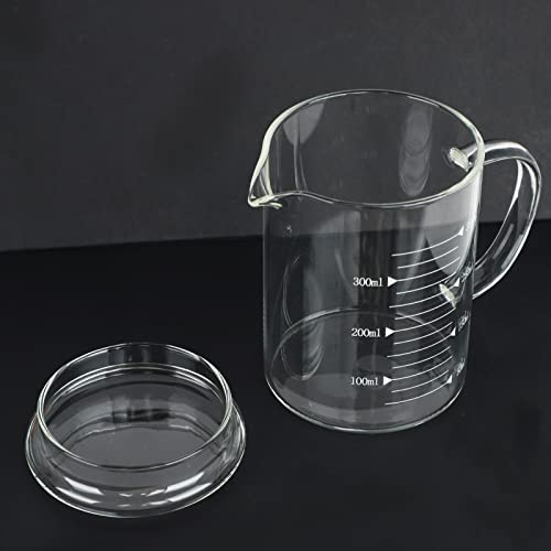 Glass Measuring Cup Jugs with Lid Borosilicate Graduated Glass Mug with Handle Pour Spout Clear Scale Mixing Beaker Microwave Cooking Baking Measuring Tool Measure Wine Milk Tea Coffee Cook 350ml