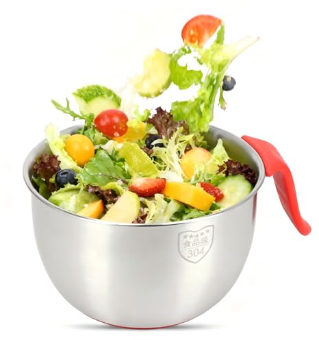 Tissting Ciotole per Mescolare,Ciotola in Acciaio Inossidabile con Manico Antiscivolo,Ciotole a Incastro per Riporre Salvaspazio,Ciotola Versatile per Cucina,Cottura o Preparazione(3600ML)