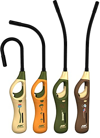 MK Lighter Outdoor Series Willow 9-Inch Xtra Length Extended Flex Neck 4-Pack Designs Multipurpose Refillable Adjustable Flame, Candle & BBQ Lighters, Prepping & Camping Supplies, Survival Lighters