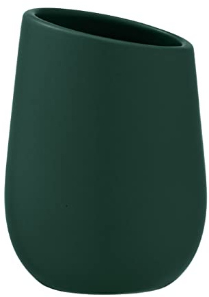 Wenko Badi toothbrush mug, cup made of high-quality ceramic with matt surface, for storing and toothpaste, perfect bathroom & guest WC, dark green, 25200100, 8 x 11 x 8 cm